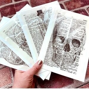 Skull Skeleton Halloween Upcycled Dictionary Art Prints Lot 4 Mini Poster OOAK